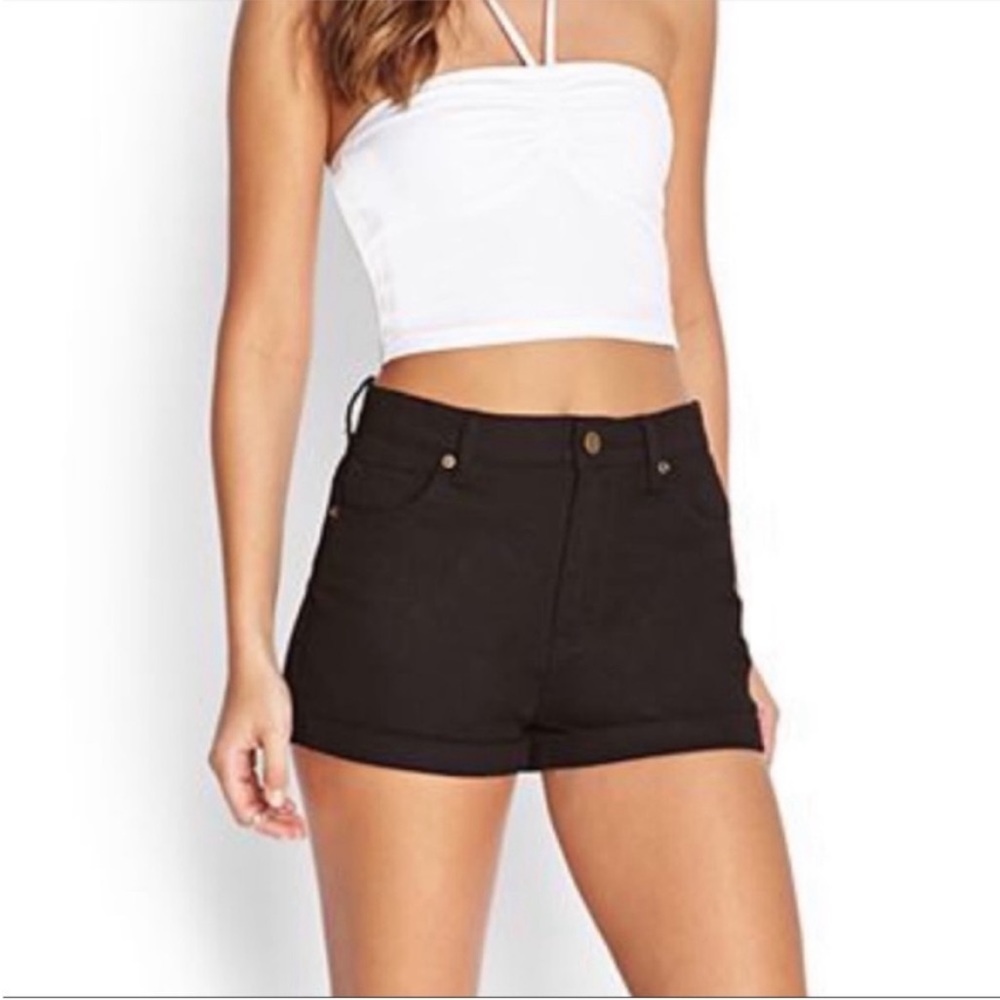 Forever 21 Cuffed Black Denim Shorts 28